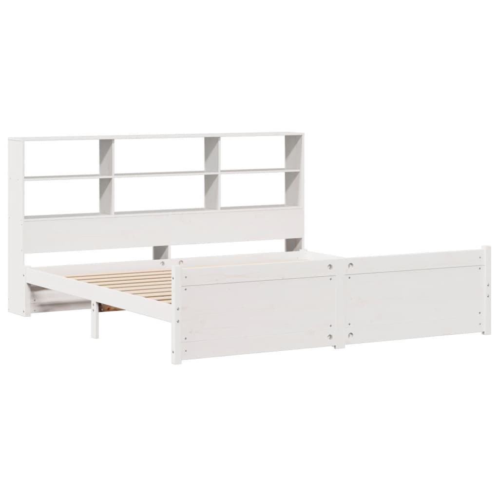 vidaXL Bed met boekenkast zonder matras grenenhout wit 200x200 cm afbeelding