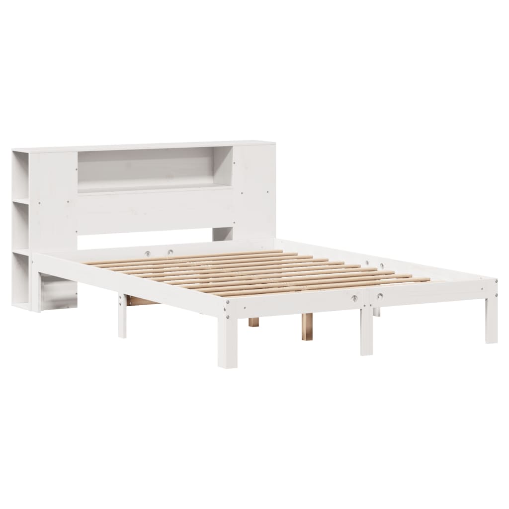 vidaXL Bed met boekenkast zonder matras grenenhout wit 120x190 cm afbeelding