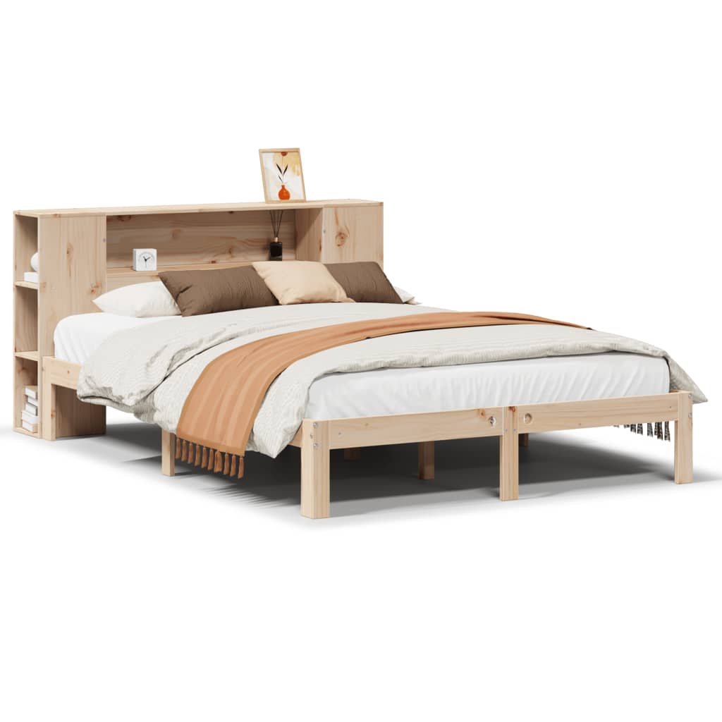 vidaXL Postel s knihovnou bez matrace 135 x 190 cm masivní borovice