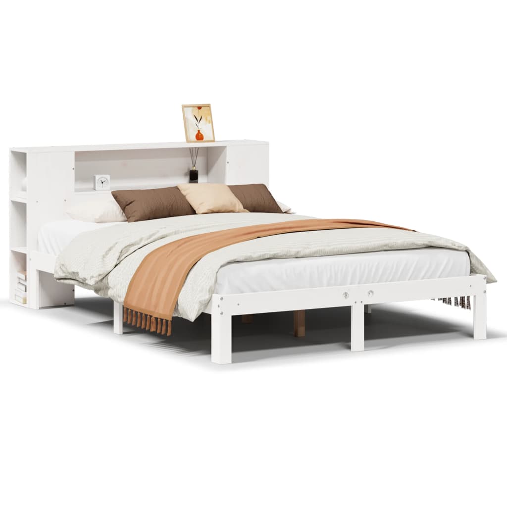 vidaXL Postel s knihovnou bez matrace bílá 135x190 cm masivní borovice