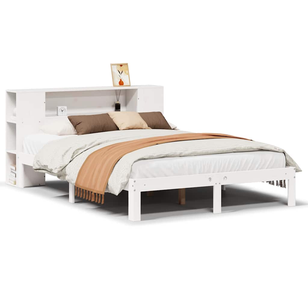 vidaXL PosteÄľ s kniĹľnicou bez matraca biela 140x190cm borovicovĂ˝ masĂv