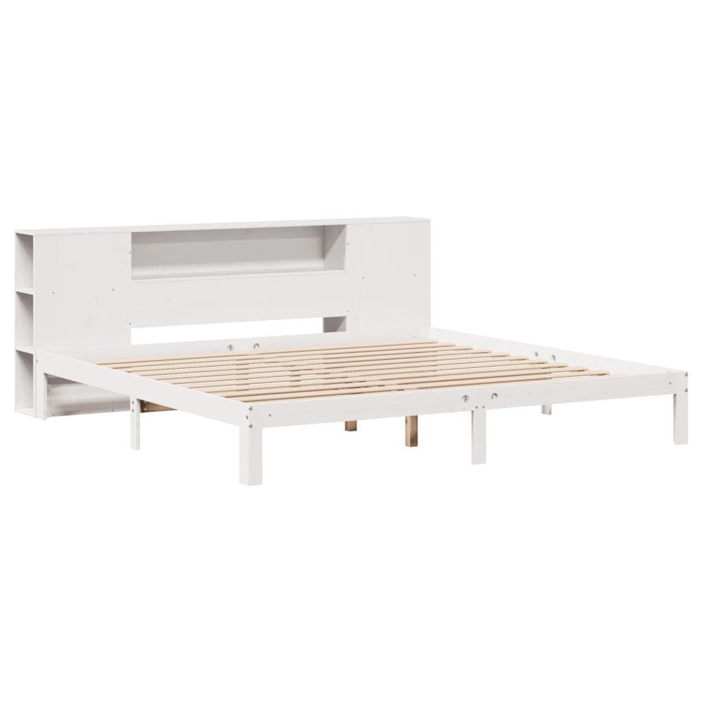 vidaXL Bed met boekenkast zonder matras grenenhout wit 180x200 cm afbeelding