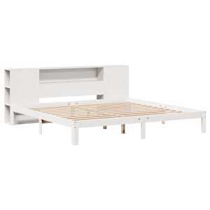 vidaXL Seng med bokhylle uten madrass hvit 200x200 cm heltre furu