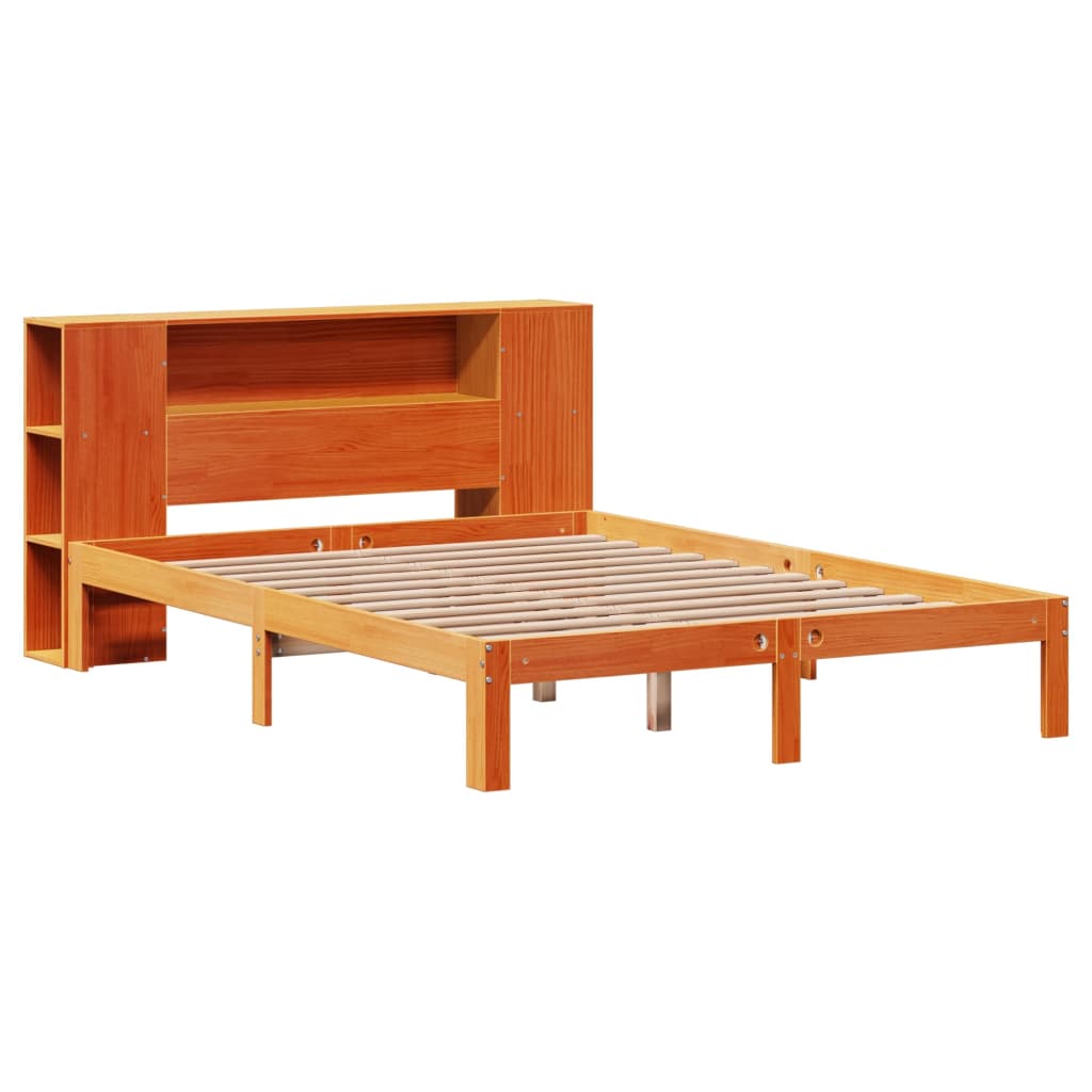 vidaXL Bed met boekenkast zonder matras grenenhout wasbruin 140x190 cm afbeelding