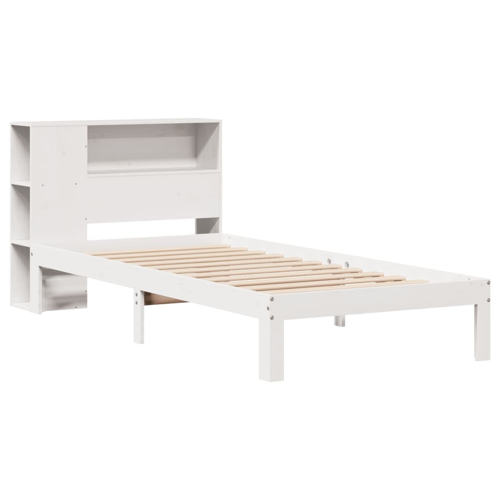 vidaXL Bed met boekenkast zonder matras grenenhout wit 90x190 cm afbeelding