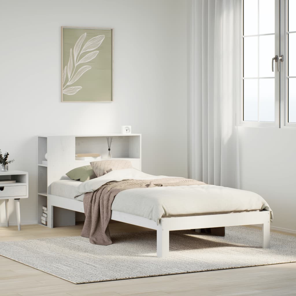 vidaXL Massivholzbett mit Regal ohne Matratze Weiß 90x190 cm Kiefer
