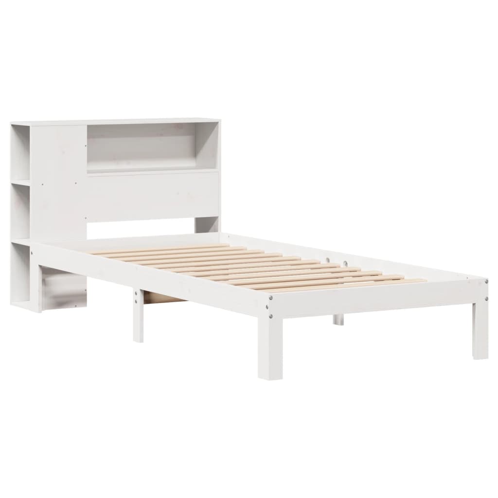 vidaXL Bed met boekenkast zonder matras grenenhout wit 90x200 cm afbeelding