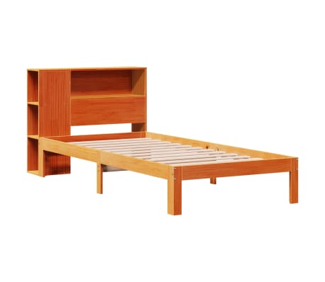 vidaXL Cama com estante sem colch&atilde;o 90x200cm pinho maci&ccedil;o castanho-mel