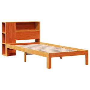 vidaXL Cama com estante sem colch&atilde;o 90x200cm pinho maci&ccedil;o castanho-mel