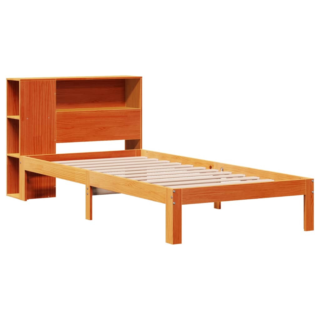 vidaXL Bed met boekenkast zonder matras grenenhout wasbruin 100x200 cm afbeelding