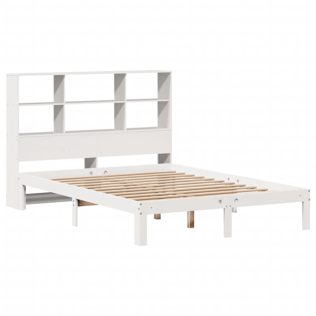 vidaXL Bed met boekenkast zonder matras grenenhout wit 120x190 cm afbeelding