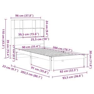 Postel s knihovnou bez matrace 90 x 200 cm masivní borovice - obrázek 11