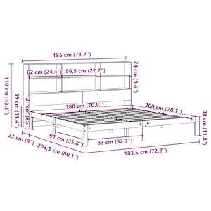 Postel s knihovnou bez matrace bílá 180x200 cm masivní borovice - obrázek 11