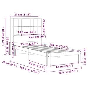 Postel s knihovnou bez matrace hnědá 75x190 cm masivní borovice - obrázek 11