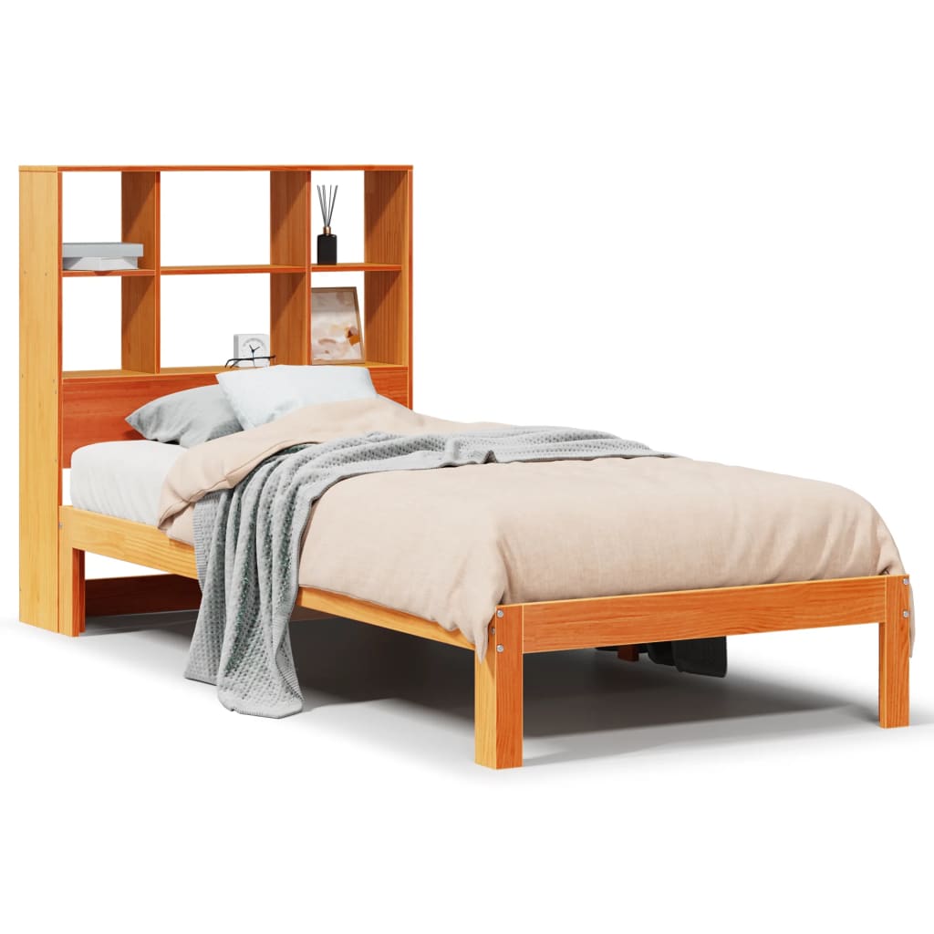 Thumbnail - vidaXL Massivholzbett mit Regal ohne Matratze Wachsbraun 90x190 cm