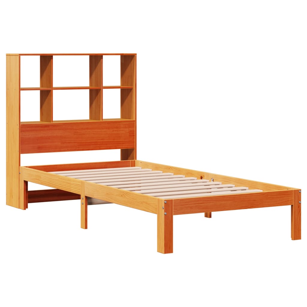 vidaXL Bed met boekenkast zonder matras grenenhout wasbruin 90x190 cm afbeelding