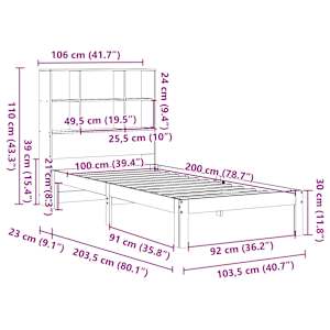 Postel s knihovnou bez matrace hnědá 100x200 cm masiv borovice - obrázek 11