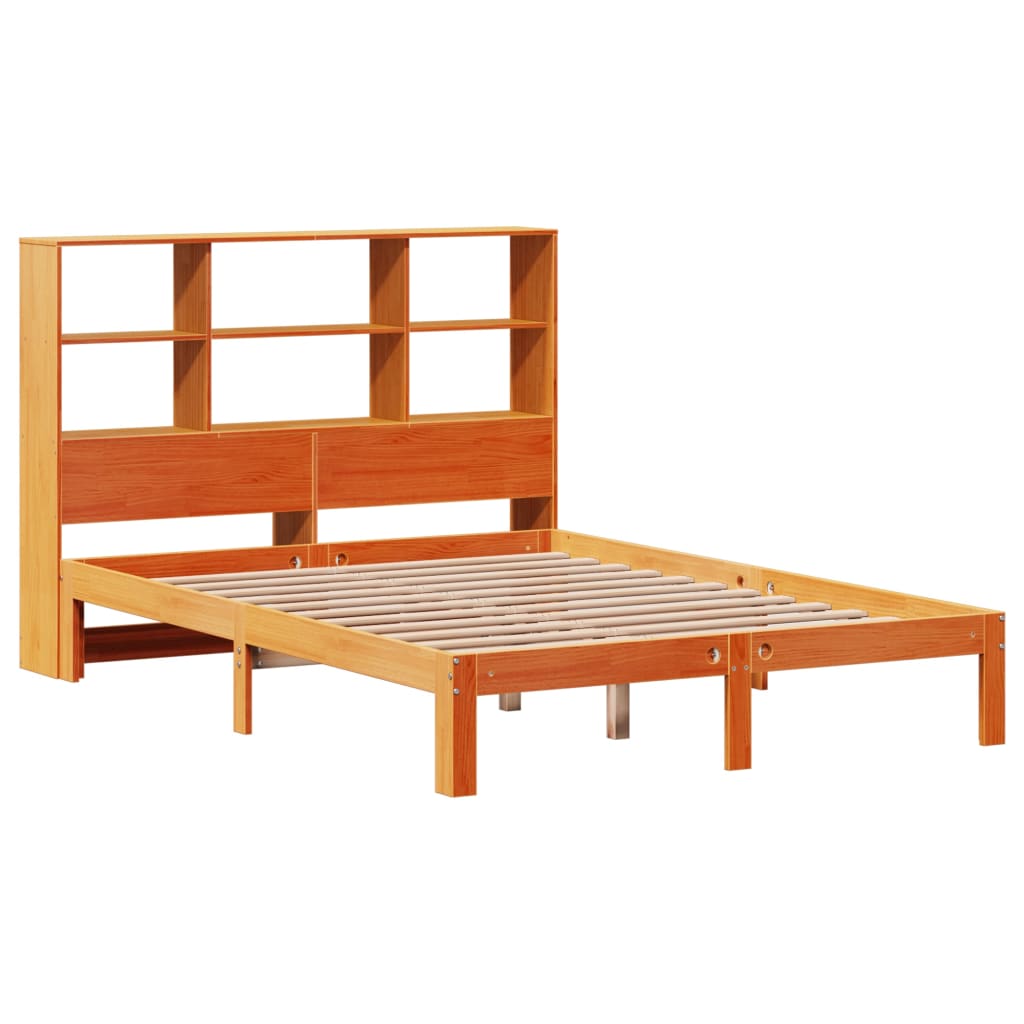 vidaXL Bed met boekenkast zonder matras grenenhout wasbruin 140x200 cm afbeelding