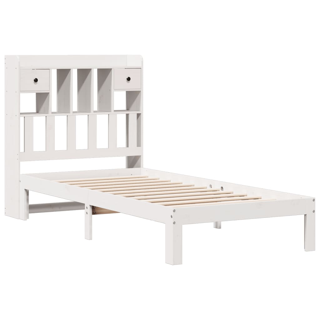 vidaXL Bed met boekenkast zonder matras grenenhout wit 75x190 cm afbeelding