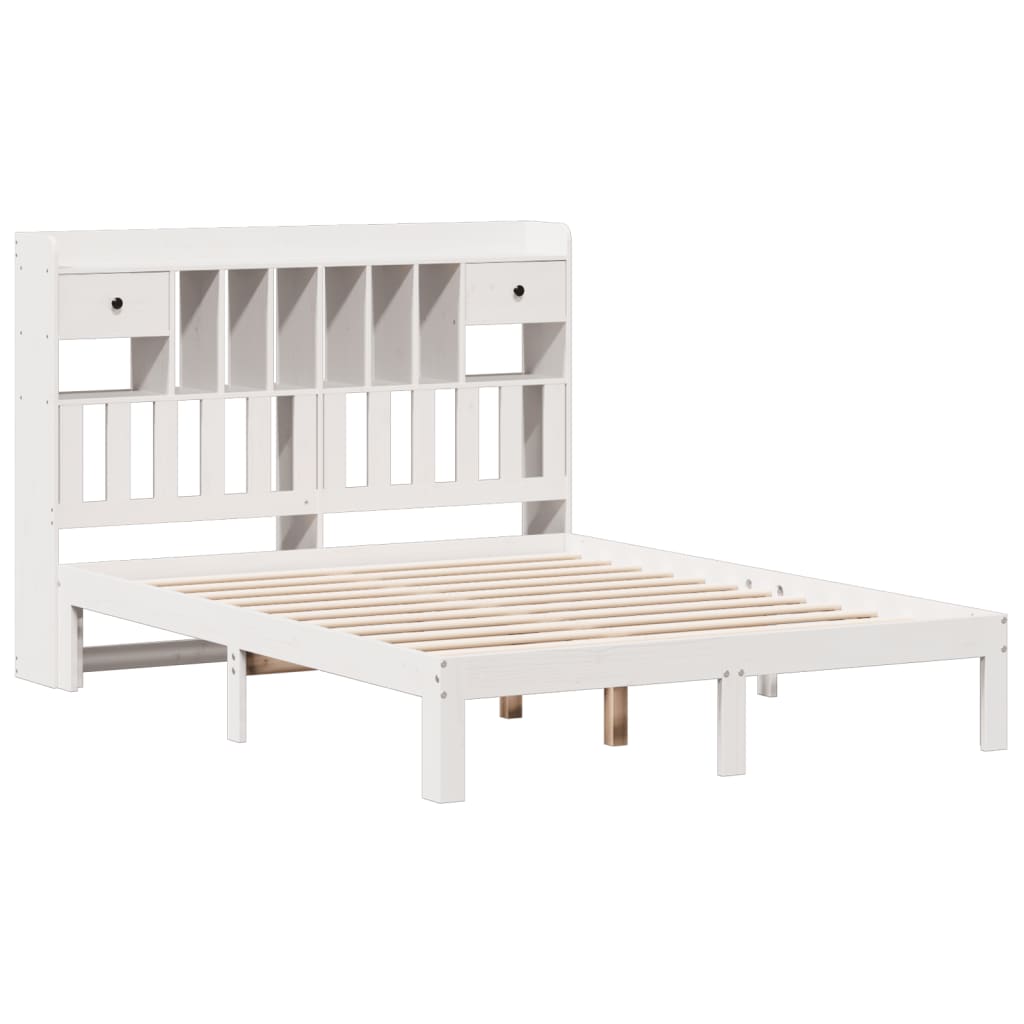 vidaXL Bed met boekenkast zonder matras grenenhout wit 150x200 cm afbeelding