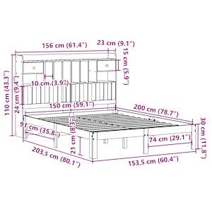 Postel s knihovnou bez matrace bílá 150x200 cm masivní borovice - obrázek 11