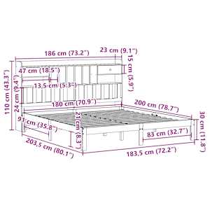 Postel s knihovnou bez matrace bílá 180x200 cm masivní borovice - obrázek 11