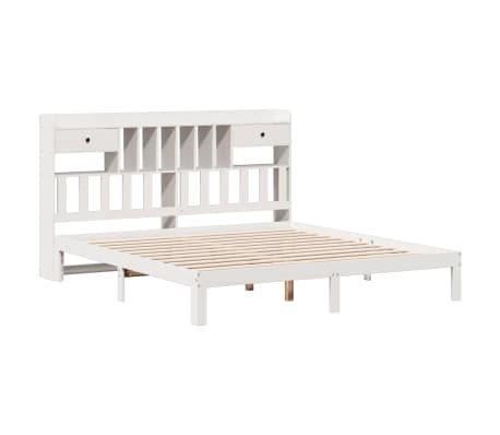 vidaXL Pat cu bibliotecă fără saltea, alb, 200x200 cm, lemn masiv pin