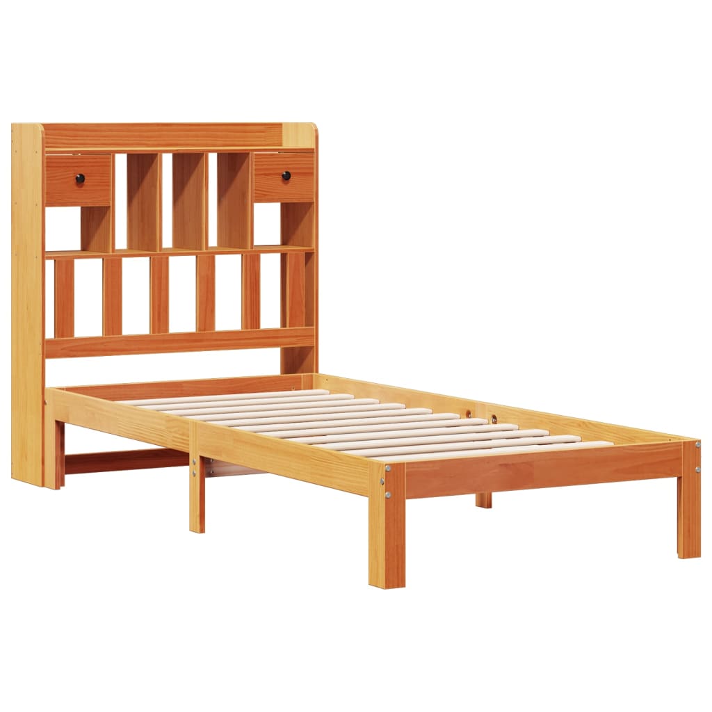 vidaXL Sänky/kirjahylly ilman patjaa vahanruskea 75x190 cm täysi mänty