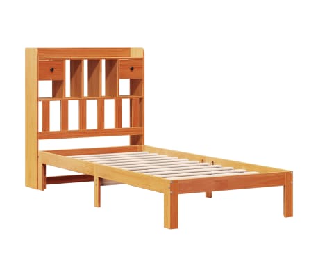 vidaXL Seng med bokhylle uten madrass voksbrun 90x190 cm heltre furu