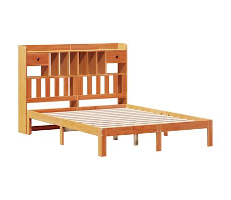 vidaXL Легло с етажерка за книги, без матрак, 140x190 см, бор масив