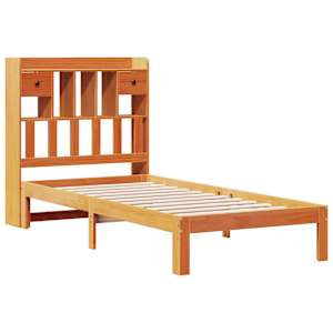 vidaXL Posteľ s knižnicou bez matraca voskov&aacute; 90x200 cm borovica