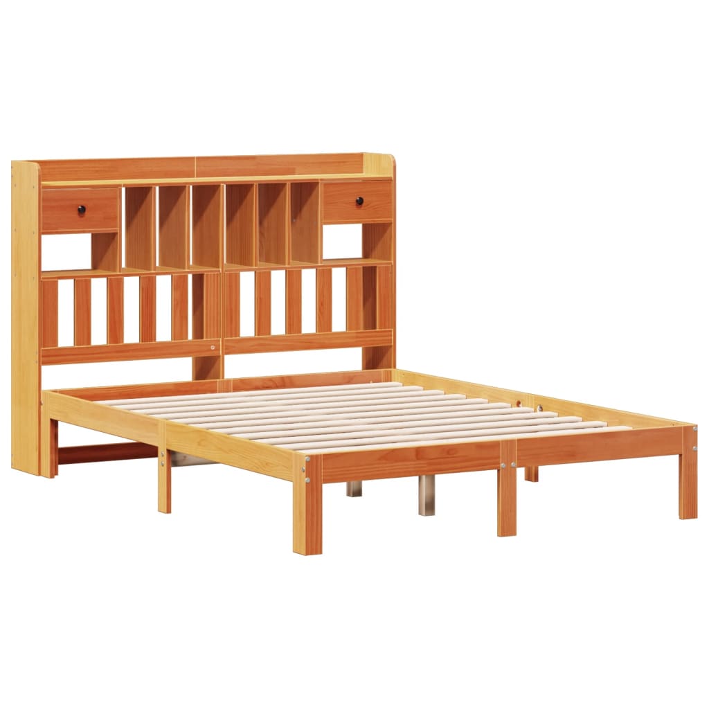vidaXL Bed met boekenkast zonder matras grenenhout wasbruin 120x200 cm afbeelding