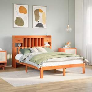 Knjižna postelja brez vzmetnice vošč. rjava 140x200 cm borovina