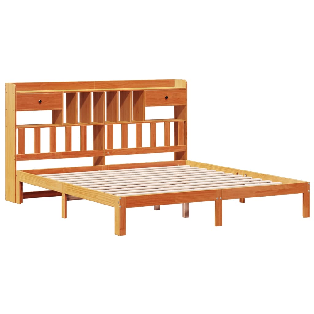 vidaXL Bed met boekenkast zonder matras grenenhout wasbruin 180x200 cm afbeelding