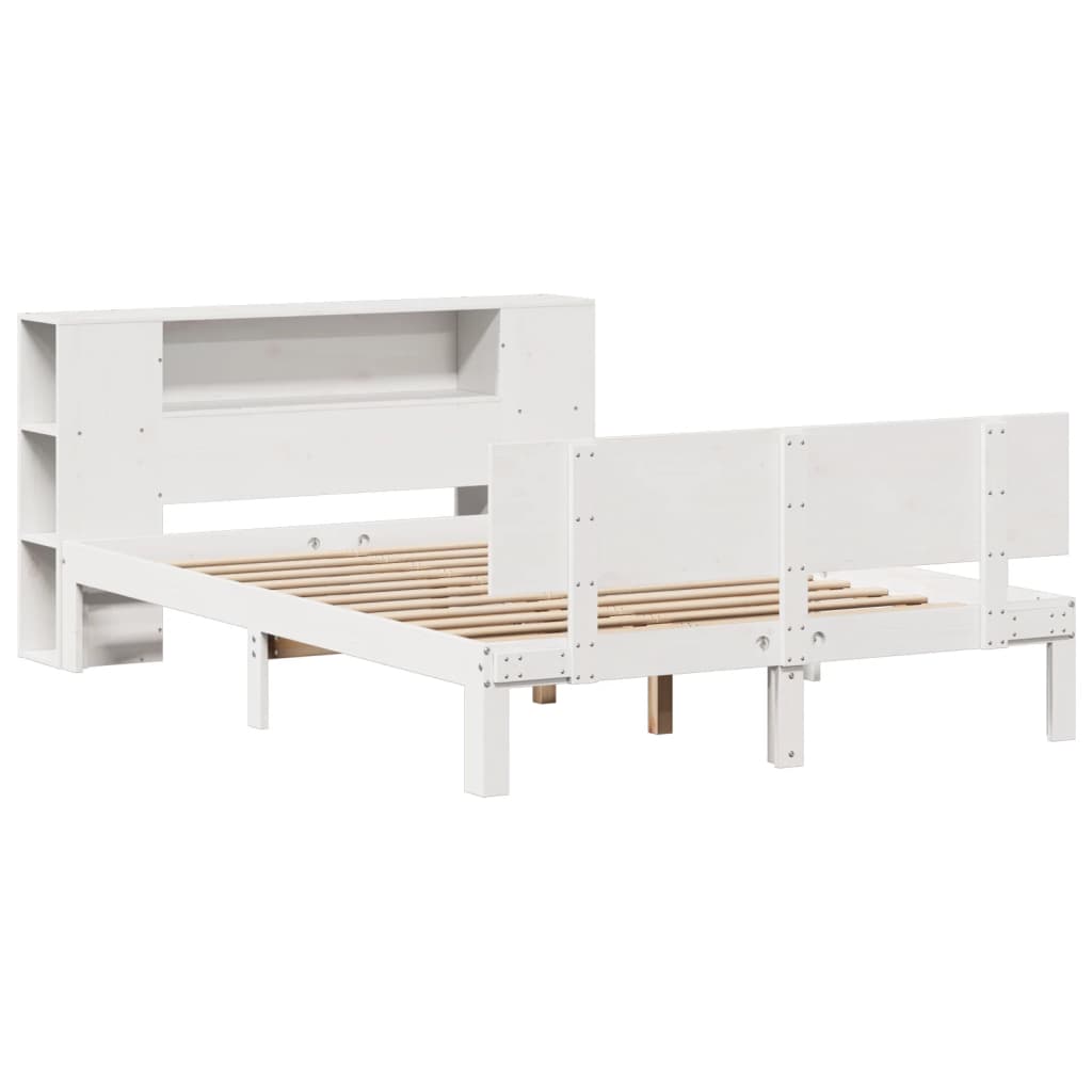 vidaXL Bed met boekenkast zonder matras grenenhout wit 120x200 cm afbeelding