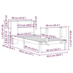 Postel s knihovnou bez matrace 90 x 190 cm masivní borovice - obrázek 11
