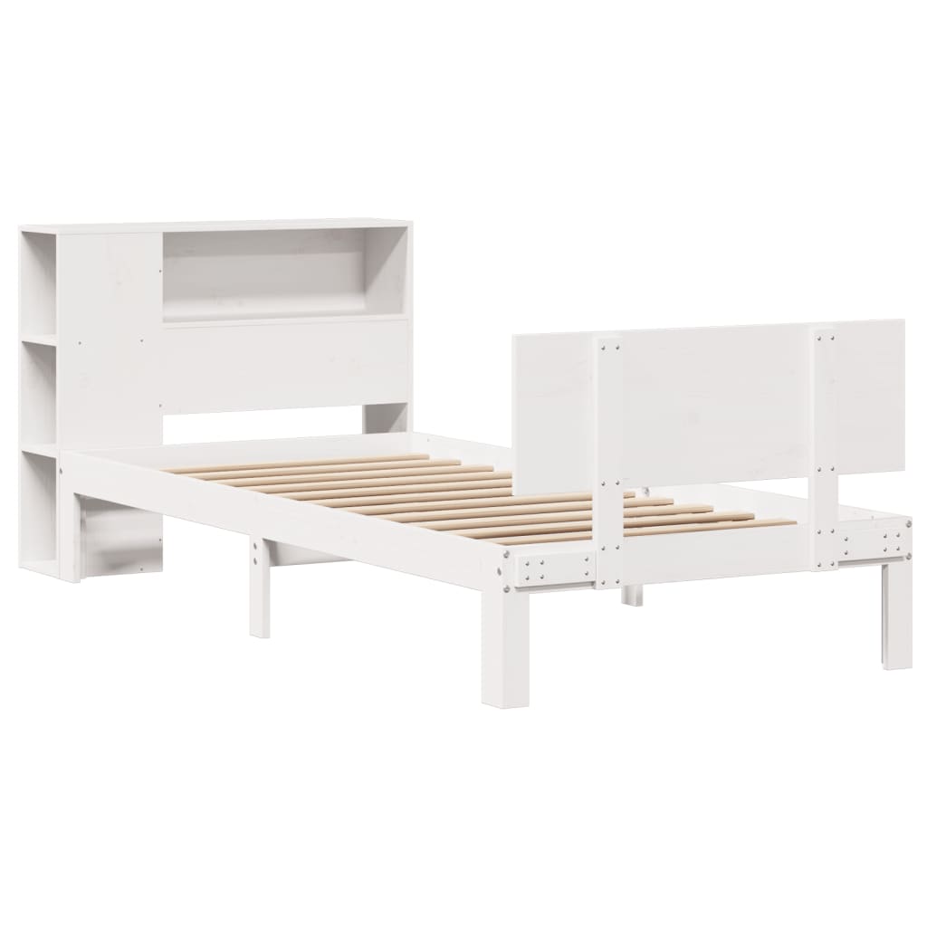 vidaXL Bed met boekenkast zonder matras grenenhout wit 90x190 cm afbeelding