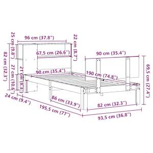 Postel s knihovnou bez matrace bílá 90x190 cm masivní borovice - obrázek 11