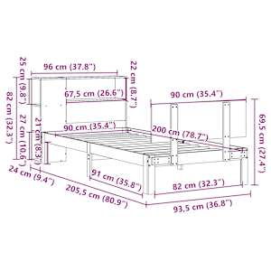 Postel s knihovnou bez matrace 90 x 200 cm masivní borovice - obrázek 11