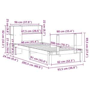 Postel s knihovnou bez matrace bílá 90x200 cm masivní borovice - obrázek 11