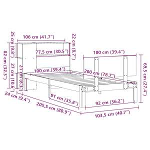 Postel s knihovnou bez matrace 100 x 200 cm masivní borovice - obrázek 11