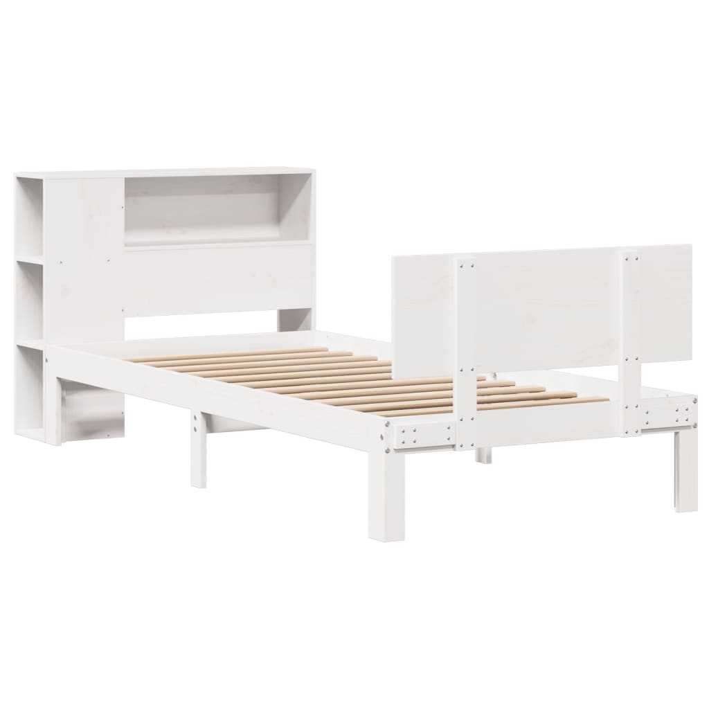 vidaXL Bed met boekenkast zonder matras grenenhout wit 100x200 cm afbeelding