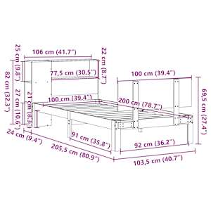 Postel s knihovnou bez matrace bílá 100x200 cm masivní borovice - obrázek 11