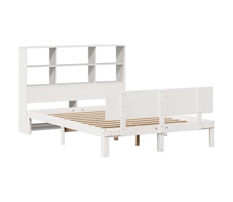 vidaXL Κρεβάτι Βιβλιοθήκη Χωρίς Στρώμα Λευκό 135x190 εκ Μασίφ Πεύκο