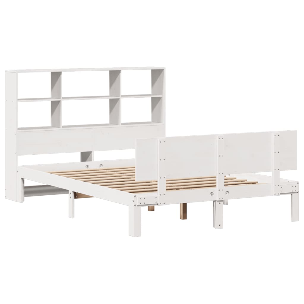 vidaXL Bed met boekenkast zonder matras grenenhout wit 140x190 cm afbeelding