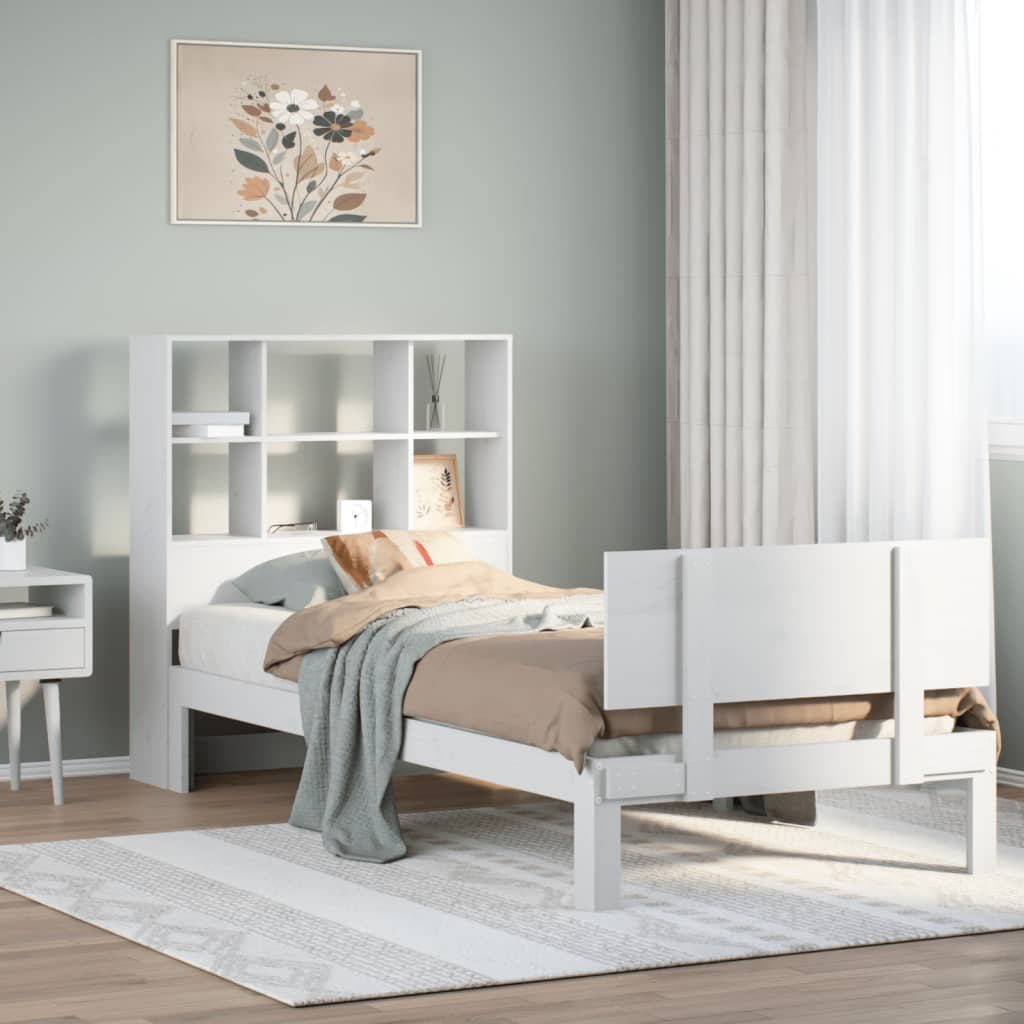 vidaXL Massivholzbett mit Regal ohne Matratze Weiß 90x200 cm Kiefer