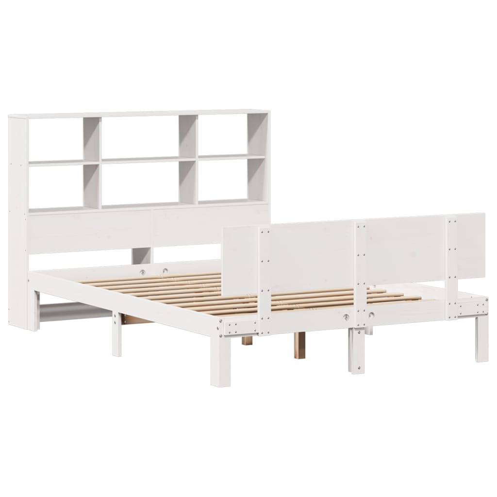 vidaXL Bed met boekenkast zonder matras grenenhout wit 120x200 cm afbeelding