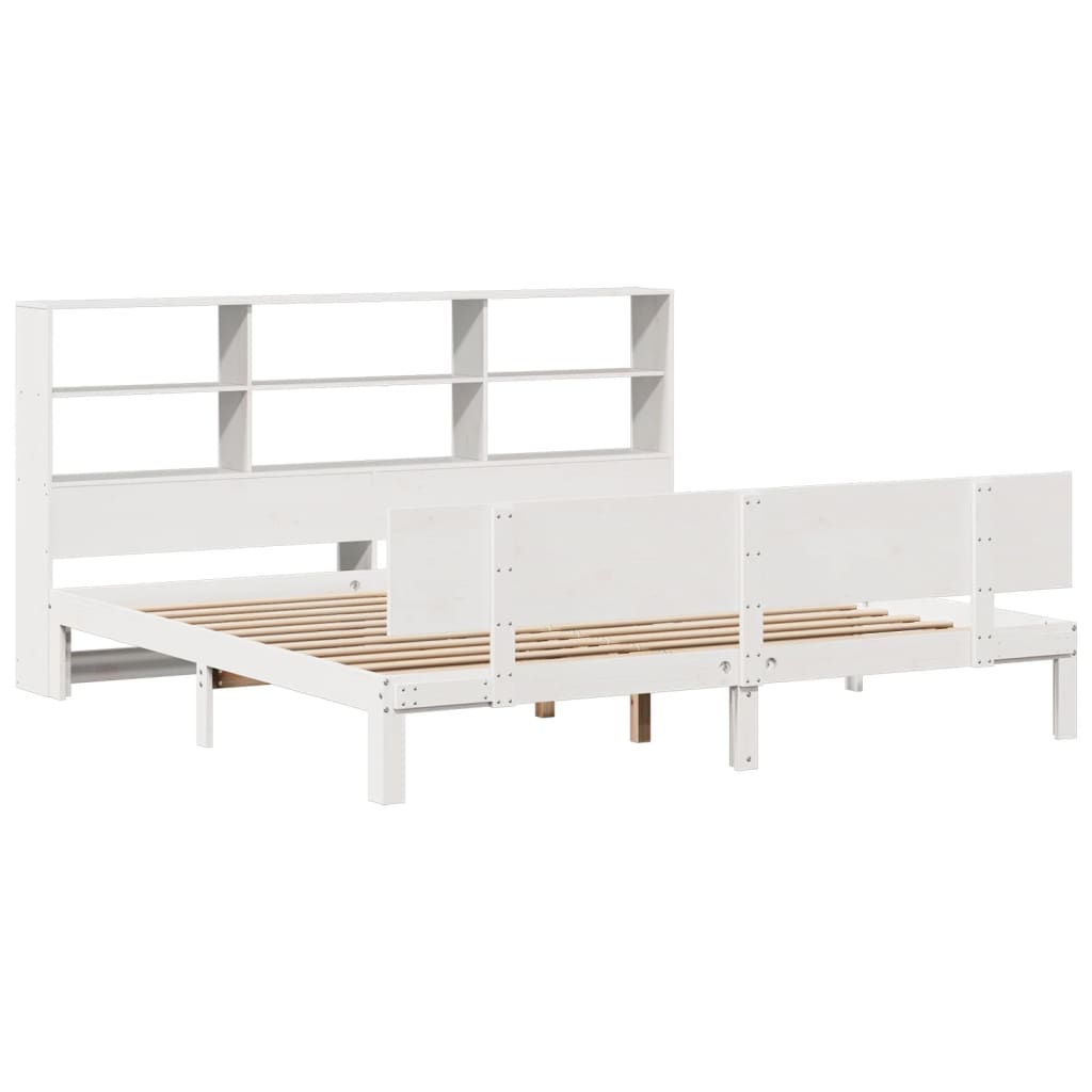 vidaXL fehér tömör fenyőfa könyvespolcos ágy matrac nélkül 180x200 cm