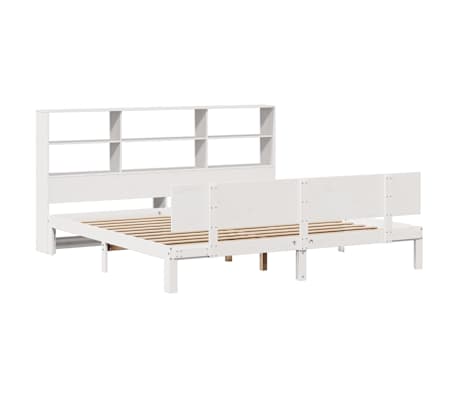 vidaXL Posteľ s knižnicou bez matraca biela 200x200cm borovicový masív