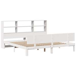 vidaXL Posteľ s knižnicou bez matraca biela 200x200cm borovicový masív